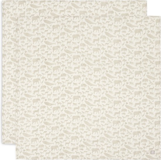 Jollein - Hydrofiele Doek Large 115x115cm - Inbakerdoek, Spuugdoekjes, Baby Doeken - Zacht Katoen - Animals - Nougat - 2 Stuks van Jollein