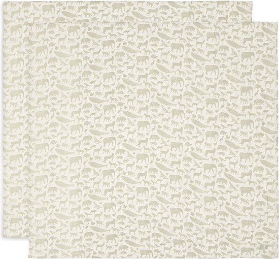 Jollein - Hydrofiele Doek Large 115x115cm - Inbakerdoek, Spuugdoekjes, Baby Doeken - Zacht Katoen - Animals - Olive Green - 2 Stuks van Jollein