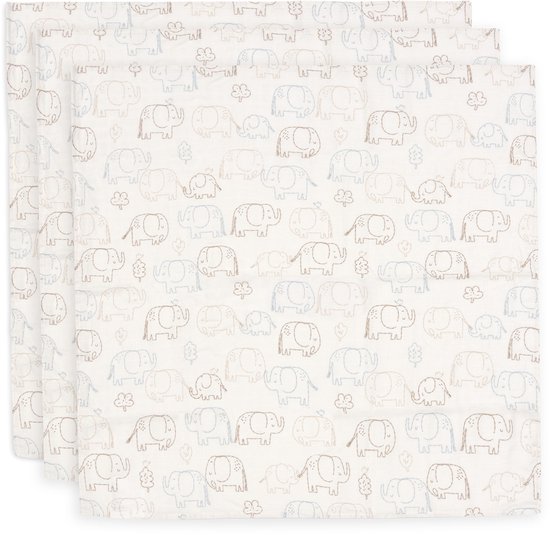Jollein Hydrofiele Doek Small - 70x70cm - Elephant Tales - 3 Stuks van Merkloos