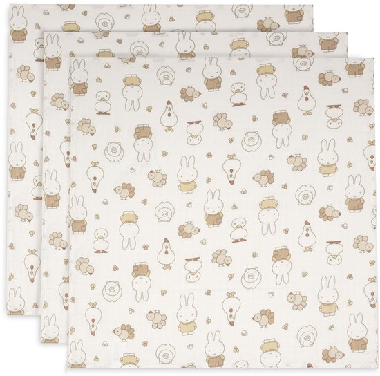 Jollein Hydrofiele Doek Small - 70x70cm - Miffy Family Farm - 3 Stuks van Merkloos