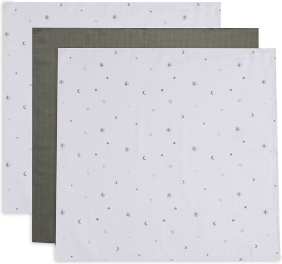 Jollein Hydrofiele Doek Small 70x70cm Stargaze - Leaf Green - 3 Stuks