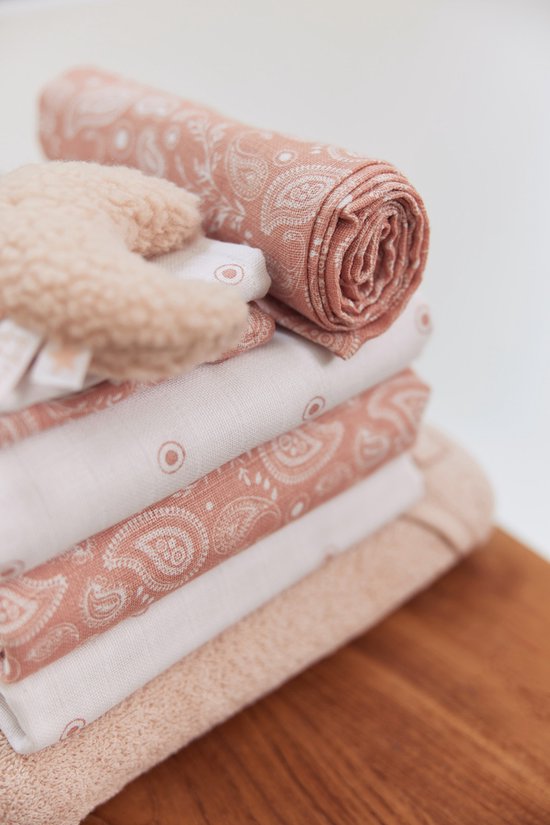Jollein Hydrofiele Multidoek Small 70x70cm Paisley&Halo - Rosewood- 2 Stuks van Jollein