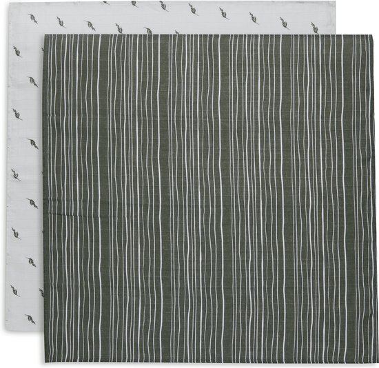 Jollein Hydrofiele Multidoek Small 70x70cm Stripe&Olive - Leaf Green - 2 Stuks van Jollein