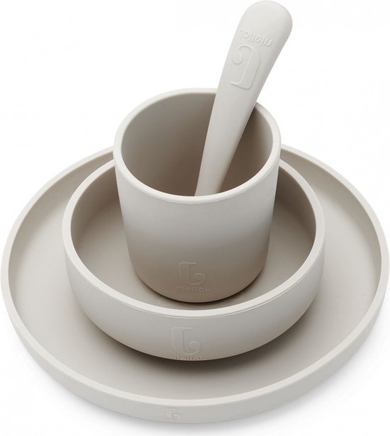 Jollein - Kinderserviesset 4-delig (Nougat) - Siliconen - Baby Servies, Baby Bestek - 6-18 maanden van Jollein