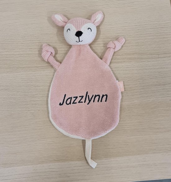 Jollein Knuffeldoekje Deer Pale Pink met naam - knuffeldoekje met geborduurde naam - gepersonaliseerd kraamcadeautje van Merkloos