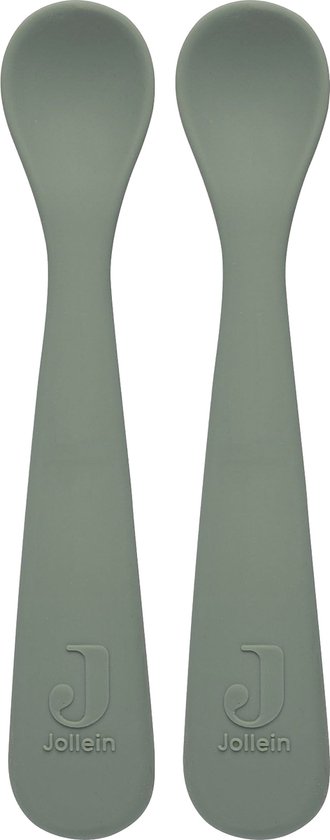 Jollein - Lepeltje (Ash Green) - Siliconen - Baby Lepel, Baby Servies - 2 stuks - 6-18 maanden van Jollein