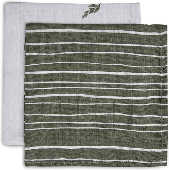Jollein Monddoekje Hydrofiel Stripe & Olive - Leaf Green - 2 Stuks van Jollein
