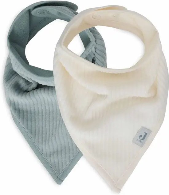 Jollein - Slab Bandana - Katoen - Slabbetjes Baby - 2 Stuks - Velvet Rib Sea Green/Ivory - 2 Stuks van Jollein
