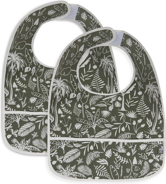 Jollein - Slab Waterproof (Leaf Green) - Polyester - Polyurethaan - Slabbetjes Baby - Botanical - 2 Stuks - 40 cm van Jollein