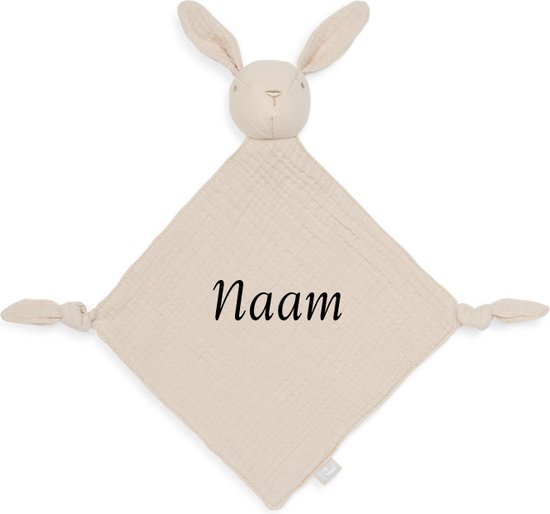 Jollein Speendoekje Bunny Ears Nougat met naam - knuffeldoekje konijn met geborduurde naam - gepersonaliseerd kraamcadeautje van Jollein