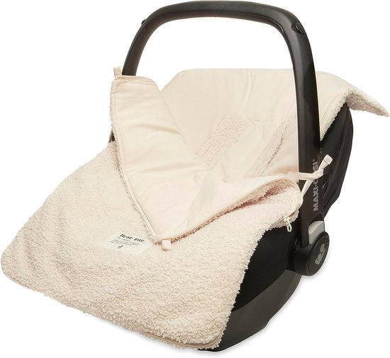 Jollein Voetenzak Boucle Naturel - Teddy - Voor Baby Autostoeltje Groep 0+ en Kinderwagen - Voor 3-Punts en 5-Punts Gordel - Crème