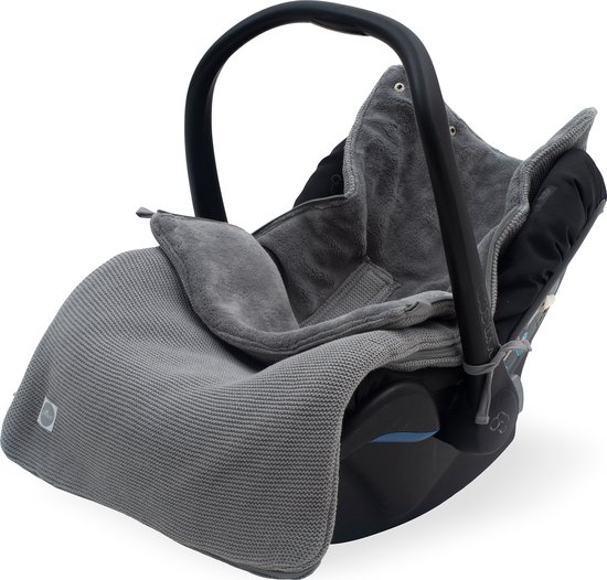 Jollein - Voetenzak voor Autostoel & Kinderwagen (Stone Grey) - Basic Knit - Katoen - Polyester - Footmuff Kinderwagen of Autostoel - 42x82cm van Jollein