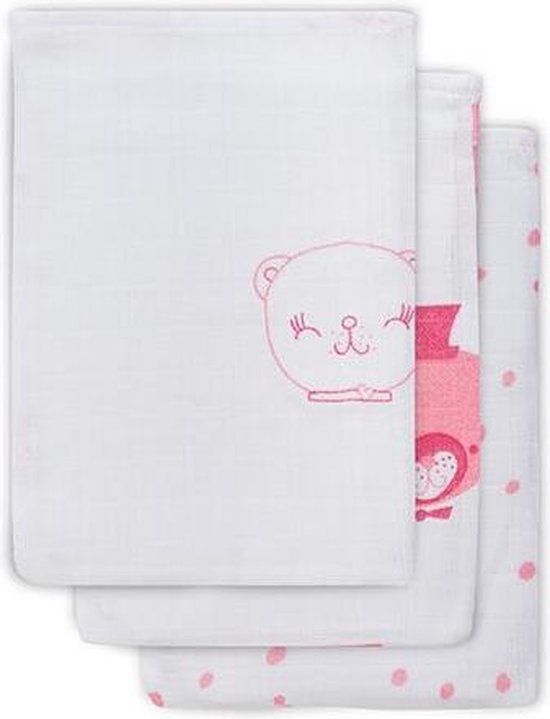 Jollein Washandjes Hydrofiel Funny Bear - Pink - 3 Stuks van Merkloos