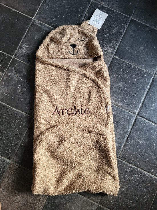 jollein wikkeldeken bear bouclé biscuit met geborduurde naam/baby deken gepersonaliseerd van Merkloos