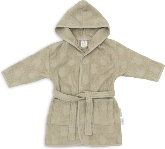 Jollein x Nijntje - Baby Badjas Badstof 1-2 Jaar - Badjas Kinderen met Capuchon - Miffy Jacquard - Olive Green van Jollein