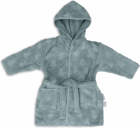 Jollein x Nijntje - Baby Badjas Badstof 1-2 Jaar - Badjas Kinderen met Capuchon - Miffy Jacquard Sea Green van Jollein