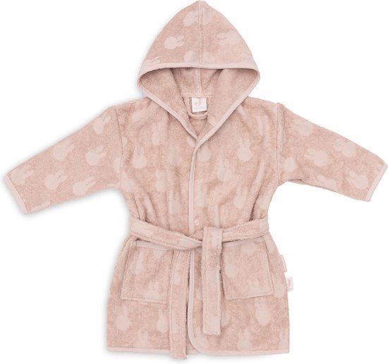 Jollein x Nijntje - Baby Badjas Badstof 1-2 Jaar - Badjas Kinderen met Capuchon - Miffy Jacquard - Wild Rose van Jollein