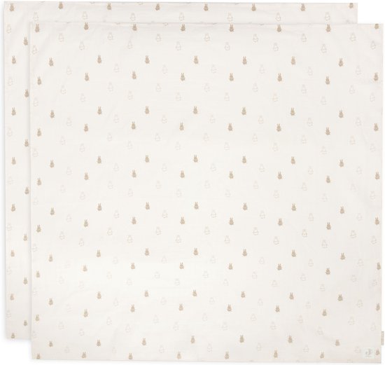 Jollein x Nijntje - Hydrofiele Doek Large 115x115cm - Inbakerdoek, Spuugdoekjes, Baby Doeken - Zacht Katoen - Happy Miffy - Nougat - 2 Stuks van Jollein