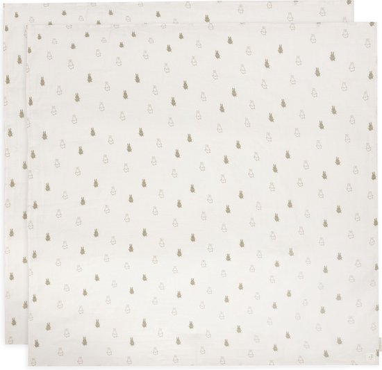 Jollein x Nijntje - Hydrofiele Doek Large 115x115cm - Inbakerdoek, Spuugdoekjes, Baby Doeken - Zacht Katoen - Happy Miffy - Olive Green - 2 Stuks van Jollein