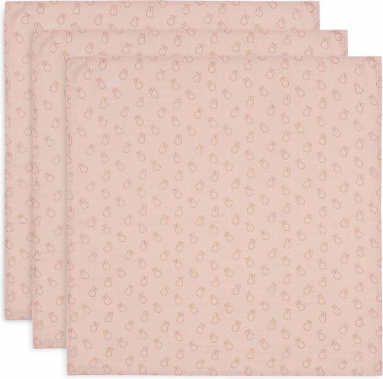 Jollein x Nijntje - Hydrofiele Doek Small 70x70cm - Inbakerdoek, Spuugdoekjes, Baby Doeken - Zacht Katoen - 3 Stuks - Miffy Silhouettes Wild Rose van Jollein