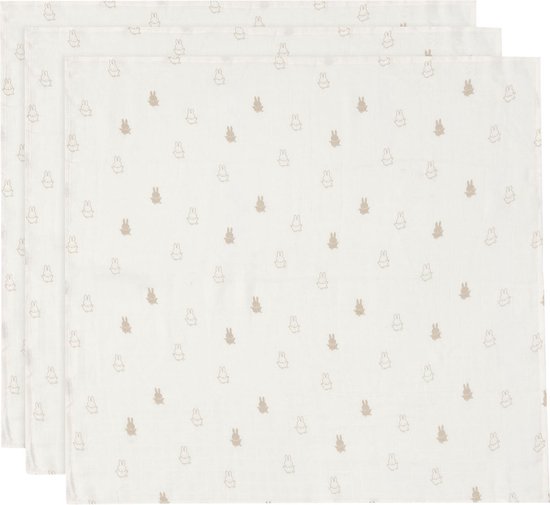 Jollein x Nijntje - Hydrofiele Doek Small 70x70cm - Inbakerdoek, Spuugdoekjes, Baby Doeken - Zacht Katoen - Happy Miffy - Nougat - 3 Stuks van Jollein