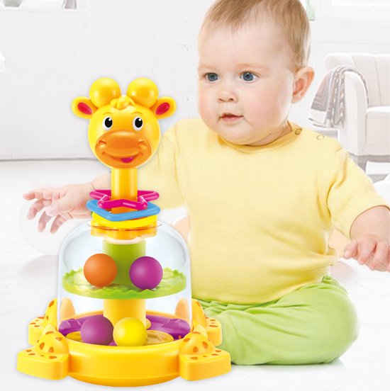 JollyToddler - Rotating Giraffe - Draaiende Giraf - Peuters - Baby - Draaiende Ballen - Kinderspeelgoed - Dieren - Kleuren - Geel van Jollytoddler