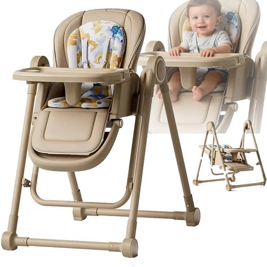 Joorly 2-in-1 Baby Eetstoel & Wieg - Kinder Eetstoel - Babywieg - Draagbaar - Opklapbaar - Khaki