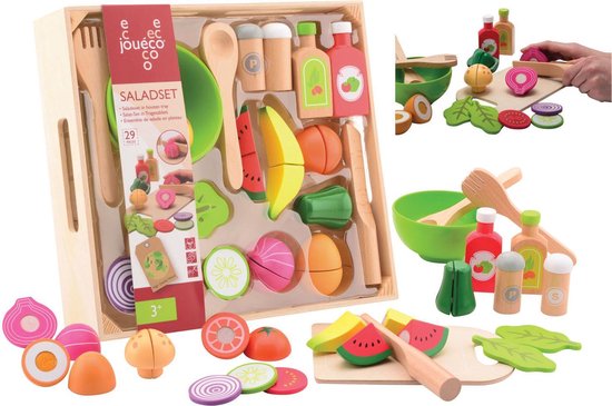 Jouéco Salade Set - Speelgoedeten en Drinken in Houten Tray van Jouéco