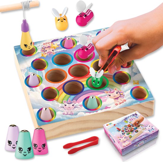 Joya Creative Unicorn Montessori Bord - 2in1 Visspel - Vormen & Visspel - Magneet spel - Houten speelgoed - Sensorisch - Sorteerspel - Activiteitenbord - Peuter Speelgoed - Jongens - Meisjes - Kind - 3 jaar - 4 jaar - 5 jaar - 6 jaar van Joya