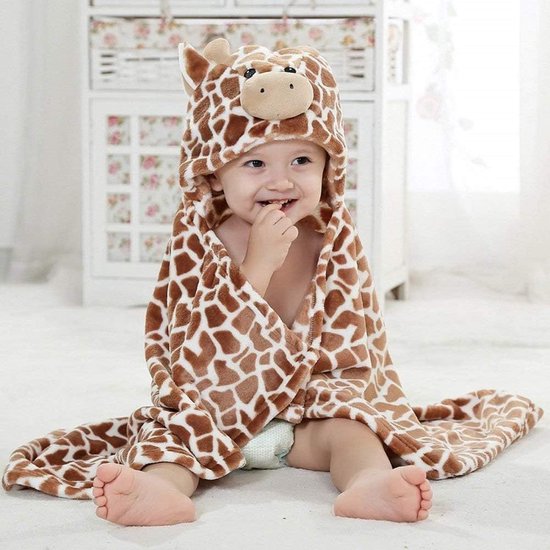 Joya Kids® Baby fleecedeken met capuchon Giraffe | Multifunctionele Badcape baby en peuters | Deken Kinderen | wikkeldeken | Dekentje baby & peuter 0-3 jaar | Babydeken | Kraamcadeau | Babycape | Fleece deken | Dieren Deken
