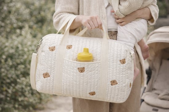 Joya Kids® Luiertas Groot - Weekendtas Baby - 48x28 cm - Crèmekleurig met Teddy Beertjes - Grote Verzorgingstas voor Babyspullen - Ideaal voor Vakantie of Kraambezoek van Merkloos