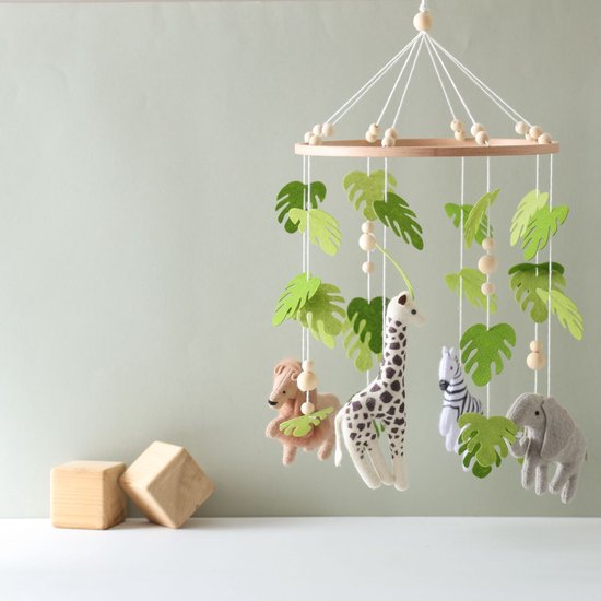 Joymaxx® Baby Mobiel Jungle - Boxmobiel van Vilt & Hout - Muziekmobiel Baby - Mobiel voor Babybox - Kraamcadeau- Babyshower Cadeau- Decoratie Babykamer Kinderkamer - Box Accessoires mobiel voor baby van Joymaxx