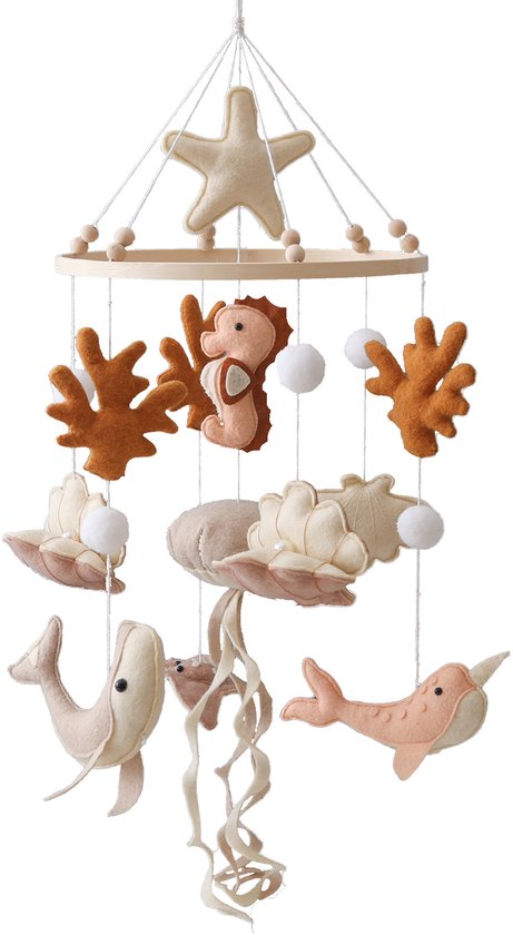 Joymaxx® Baby mobiel Zachte Parelzee - Boxmobiel van vilt en hout - Handgemaakte muziekmobiel baby kamer - Kraamcadeau meisje - Mobiel baby -Babycadeau van Merkloos