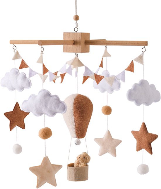 Joymaxx® Boxmobiel van Vilt - Baby Mobiel Neutrale Kleur Luchtballon- Muziekmobiel baby - Kraamcadeau Mobiel Baby- Babykamer Decor van Merkloos