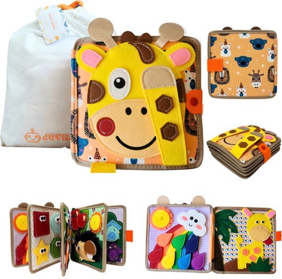 Joymaxx® Busy Board Book-Montessori Speelgoed 2 jaar 3 jaar- Activiteitenboek Giraffe (Geüpdatete Editie)- Sensorisch Speelgoed 2 jaar - Baby Speelgoed 1 jaar Jongens- Montessori Speelgoed Meisjes 18 maanden tot 3 jaar - Speelgoed voor in de Auto van Joymaxx