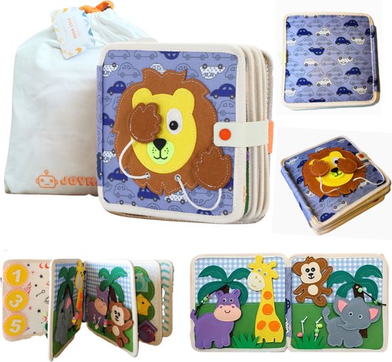 Joymaxx® Busy Board Book van Vilt Leeuw- Montessori Speelgoed 1 jaar- Stickerboek voor Jongens en Meisjes 2 jaar- Doeboek voor Peuters- Activiteitenboek 1 jaar - 3 jaar - Motoriek Babyspeelgoed - Speelgoed voor Onderweg van Merkloos