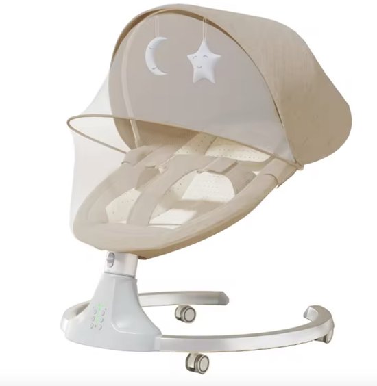 J&R Elektrische wipstoel - Wipstoel - Schommelstoel - Babystoel - Baby Swing - Elektrisch - Verrijdbaar - Afstandsbediening - Wieltjes - Bluetooth voor muziek - Beige van J&R