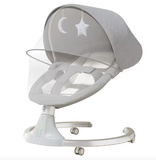 J&R Elektrische wipstoel - Wipstoel - Schommelstoel - Babystoel - Baby Swing - Elektrisch - Verrijdbaar - Afstandsbediening - Wieltjes - Bluetooth voor muziek - Grijs van Merkloos