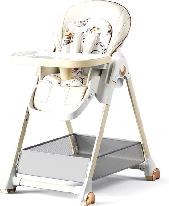 J&R Kinderstoel - Babystoel - Baby stoel - Baby eetstoel - babystoel voor aan tafel - Met wieltjes - Kantelbaar - Opvouwbaar - PU Leer - Wit van J&R