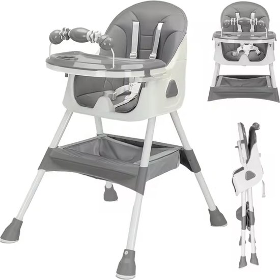 J&R Kinderstoel - Babystoel - Baby stoel - Baby eetstoel - babystoel voor aan tafel - Opvouwbaar - Verstelbaar - Met speelboog - Grijs van J&R