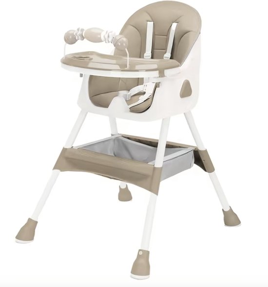J&R Kinderstoel - Babystoel - Baby stoel - Baby eetstoel - babystoel voor aan tafel - Opvouwbaar - Verstelbaar - Met speelboog - Khaki/Beige van J&R