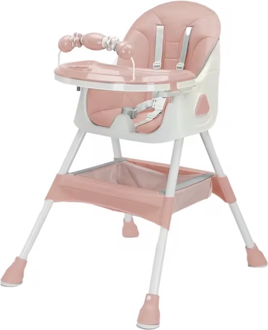 J&R Kinderstoel - Babystoel - Baby stoel - Baby eetstoel - babystoel voor aan tafel - Opvouwbaar - Verstelbaar - Met speelboog - Roze van J&R