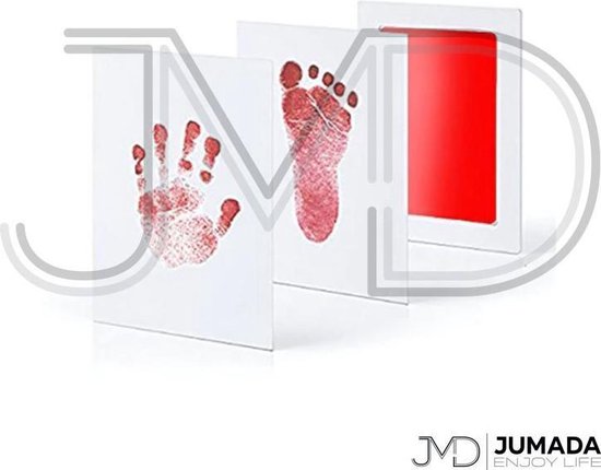 Jumada's Baby Voet- en Handafdruk Inktset - Baby Cadeau - Inclusief 2 Witte Kaartjes - Inktkleur Rood van Jumada's