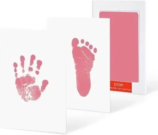 Jumada's Baby Voet- en Handafdruk Inktset - Baby Cadeau - Inclusief 2 Witte Kaartjes - Inktkleur Roze van Jumada's