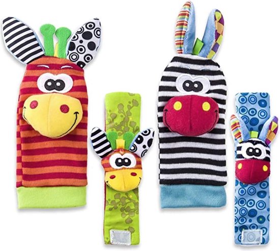 Jumalu Baby rammelaar set | Baby rammelaar sokken en rammelaar armbanden|4-delig rammelaar set | voor de allerkleinste |Pols- en Voetrammelaar set| 0 t/m 24 maanden van Jumalu