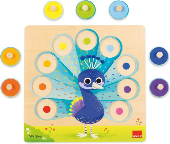 Jumbo - Goula - Houten Knoppuzzel Pauw - Kinderpuzzel - 9 stukjes van Jumbo