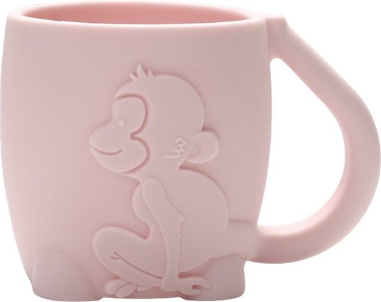 JU&MP Kinderbeker Aap - Baby - Kinderservies - Drinkbeker Baby - Onbreekbaar - Roze van JU&MP