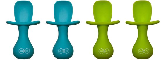 JU&MP Kinderbestek - Baby - Baby Lepeltjes - Baby Bestek - BPA-Vrij - 4 Stuks - Lichtblauw/Groen
