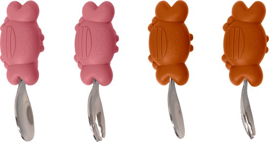 JU&MP Kinderbestek Krab - Baby - 2 Baby Lepeltjes en Vorkjes - Baby Bestek - BPA-Vrij - RVS - Roze Oranje van JU&MP