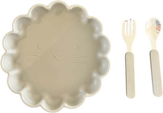 JU&MP Kinderbord Zonnetje met Zuignap en Bestekset - Baby - Kinderservies - Baby Bestek - RVS - Groen van JU&MP